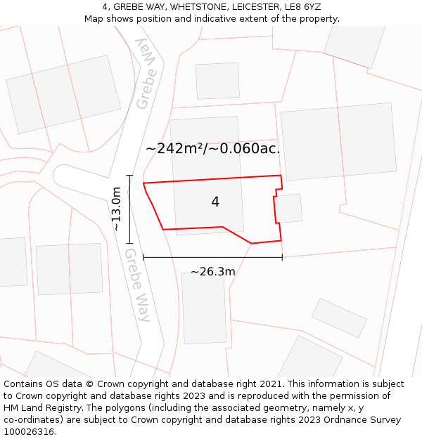 4, GREBE WAY, WHETSTONE, LEICESTER, LE8 6YZ: Plot and title map