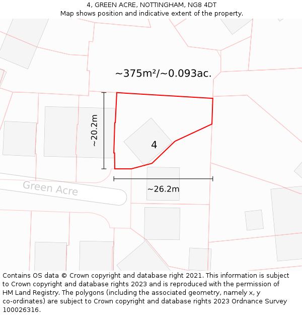 4, GREEN ACRE, NOTTINGHAM, NG8 4DT: Plot and title map