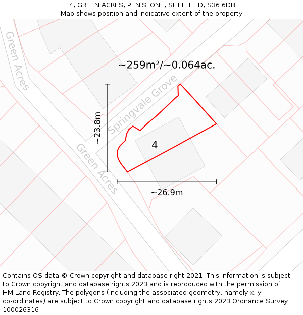 4, GREEN ACRES, PENISTONE, SHEFFIELD, S36 6DB: Plot and title map