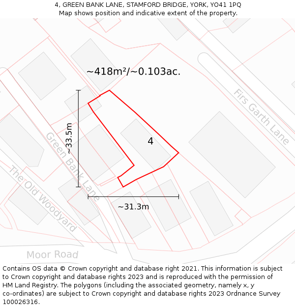 4, GREEN BANK LANE, STAMFORD BRIDGE, YORK, YO41 1PQ: Plot and title map