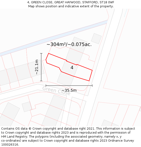 4, GREEN CLOSE, GREAT HAYWOOD, STAFFORD, ST18 0WF: Plot and title map