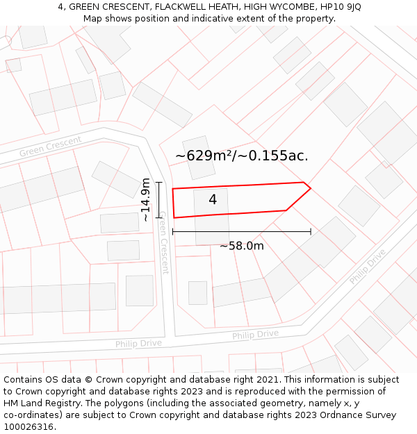 4, GREEN CRESCENT, FLACKWELL HEATH, HIGH WYCOMBE, HP10 9JQ: Plot and title map