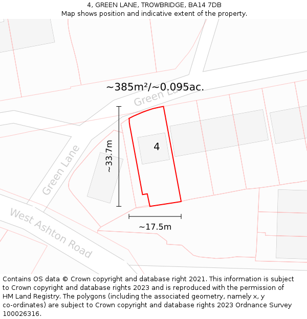 4, GREEN LANE, TROWBRIDGE, BA14 7DB: Plot and title map