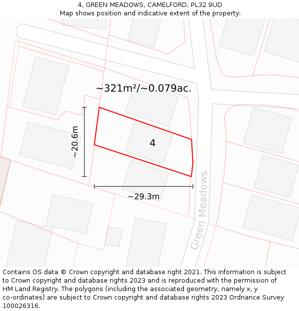 4, GREEN MEADOWS, CAMELFORD, PL32 9UD: Plot and title map