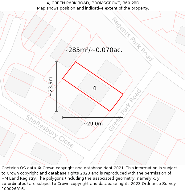 4, GREEN PARK ROAD, BROMSGROVE, B60 2RD: Plot and title map