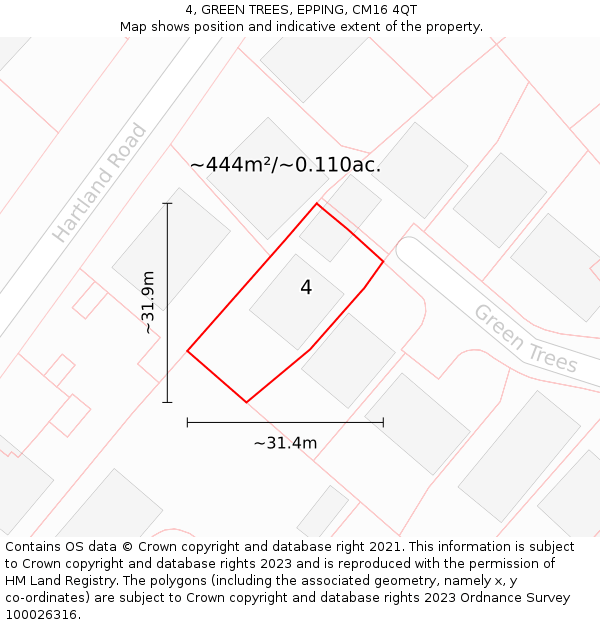 4, GREEN TREES, EPPING, CM16 4QT: Plot and title map