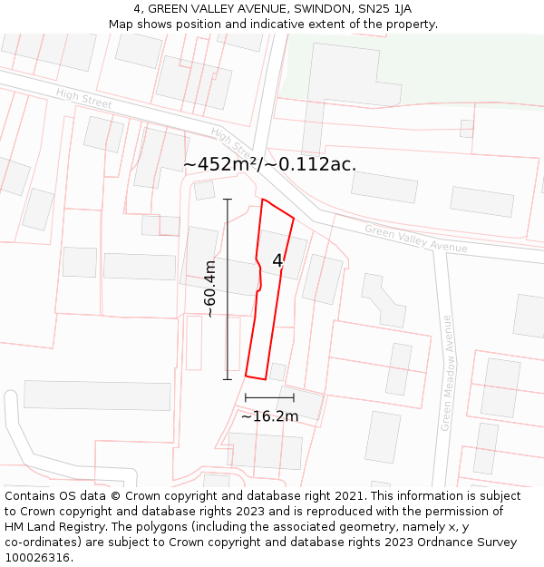 4, GREEN VALLEY AVENUE, SWINDON, SN25 1JA: Plot and title map