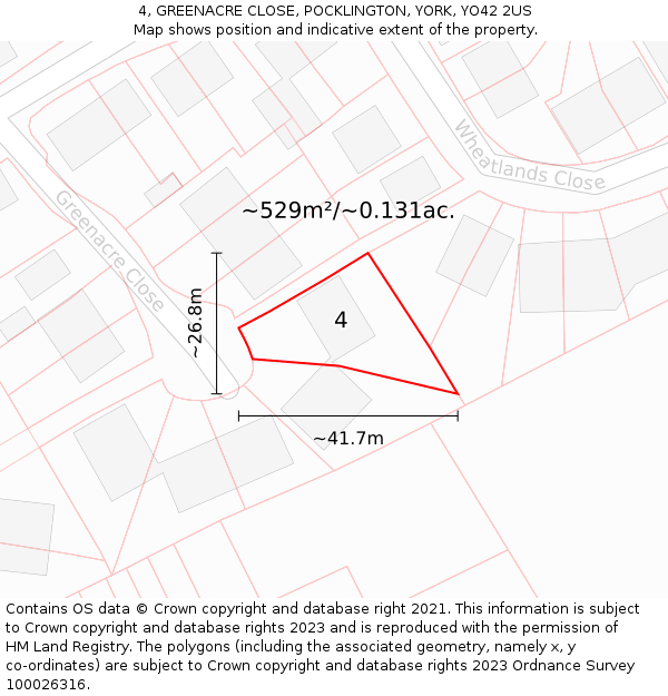 4, GREENACRE CLOSE, POCKLINGTON, YORK, YO42 2US: Plot and title map