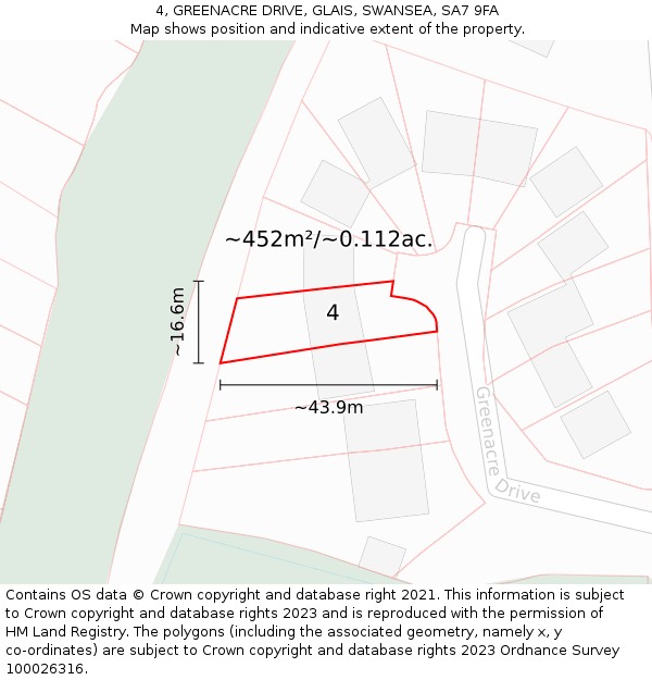 4, GREENACRE DRIVE, GLAIS, SWANSEA, SA7 9FA: Plot and title map