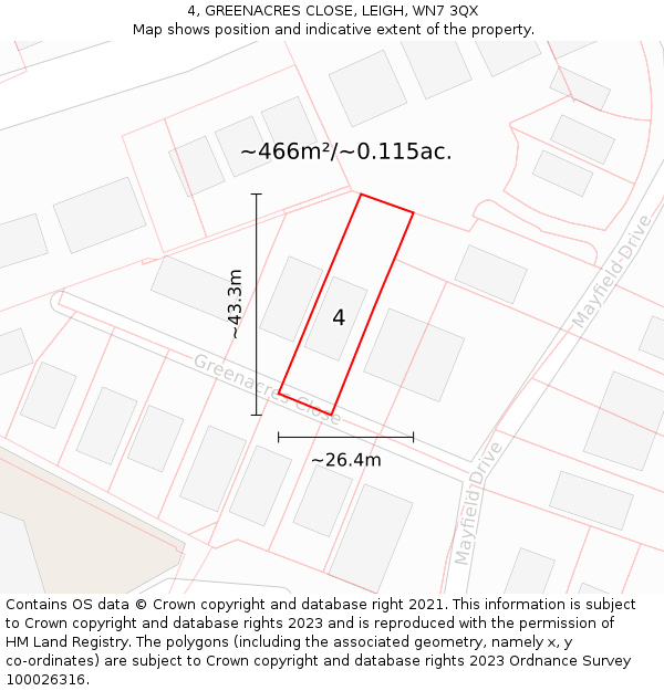 4, GREENACRES CLOSE, LEIGH, WN7 3QX: Plot and title map