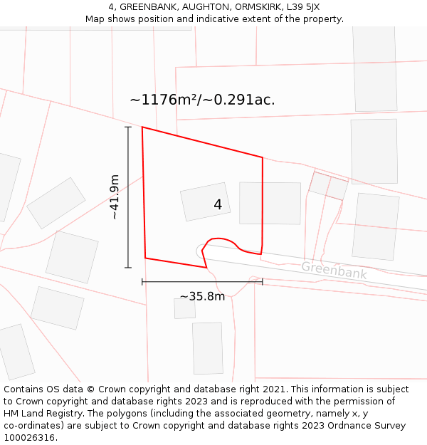 4, GREENBANK, AUGHTON, ORMSKIRK, L39 5JX: Plot and title map