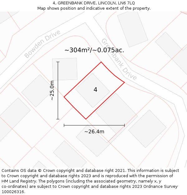 4, GREENBANK DRIVE, LINCOLN, LN6 7LQ: Plot and title map