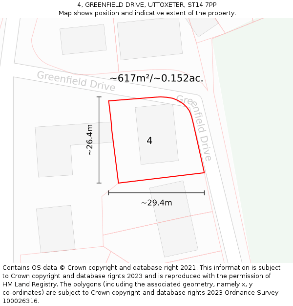 4, GREENFIELD DRIVE, UTTOXETER, ST14 7PP: Plot and title map