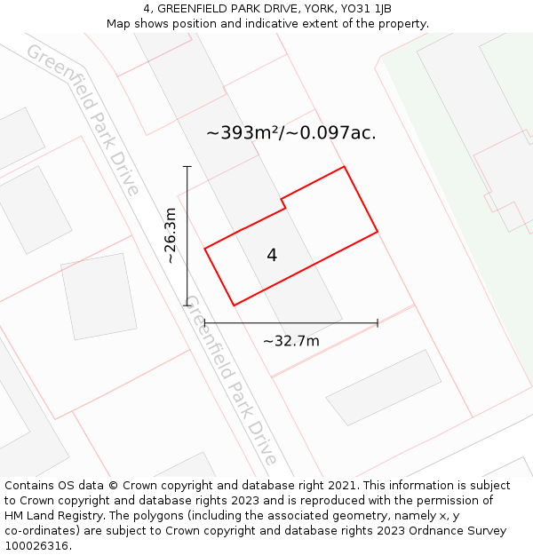 4, GREENFIELD PARK DRIVE, YORK, YO31 1JB: Plot and title map