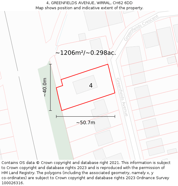 4, GREENFIELDS AVENUE, WIRRAL, CH62 6DD: Plot and title map