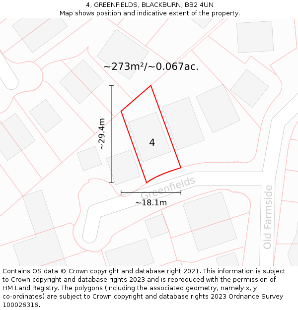 4, GREENFIELDS, BLACKBURN, BB2 4UN: Plot and title map