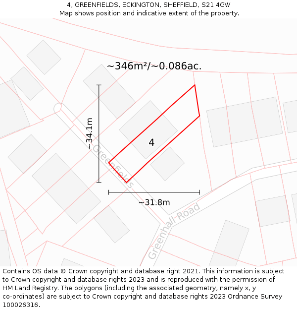 4, GREENFIELDS, ECKINGTON, SHEFFIELD, S21 4GW: Plot and title map