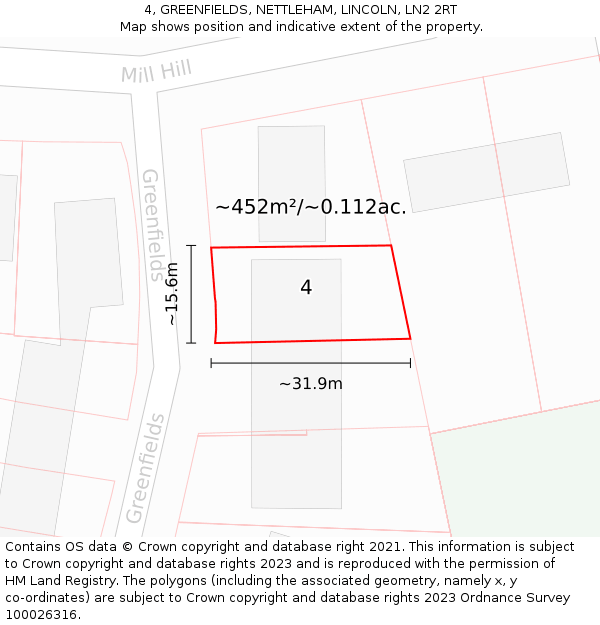 4, GREENFIELDS, NETTLEHAM, LINCOLN, LN2 2RT: Plot and title map