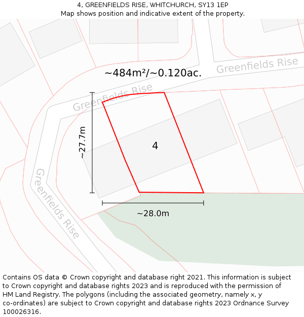 4, GREENFIELDS RISE, WHITCHURCH, SY13 1EP: Plot and title map