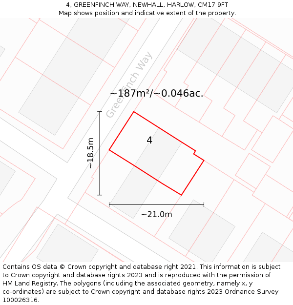 4, GREENFINCH WAY, NEWHALL, HARLOW, CM17 9FT: Plot and title map