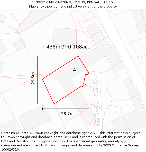 4, GREENGATE GARDENS, LEVENS, KENDAL, LA8 8QL: Plot and title map