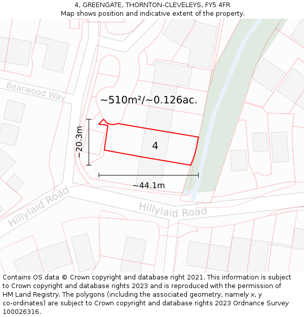 4, GREENGATE, THORNTON-CLEVELEYS, FY5 4FR: Plot and title map