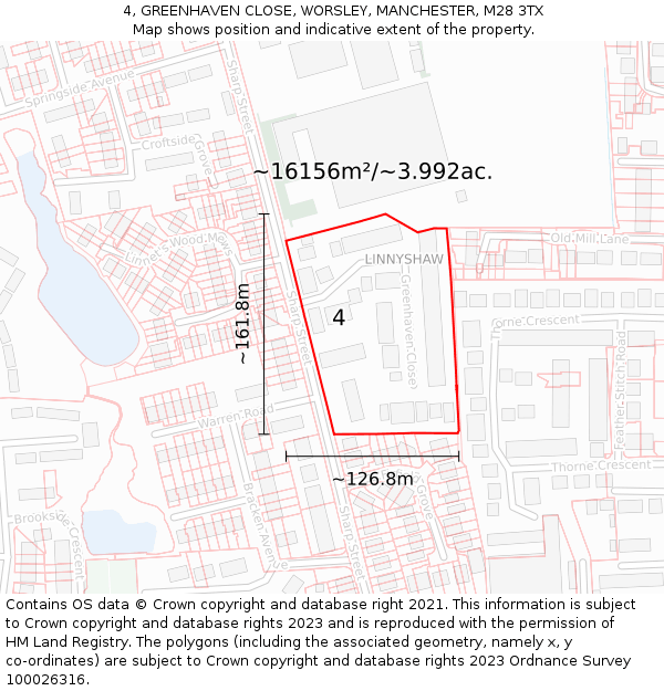 4, GREENHAVEN CLOSE, WORSLEY, MANCHESTER, M28 3TX: Plot and title map