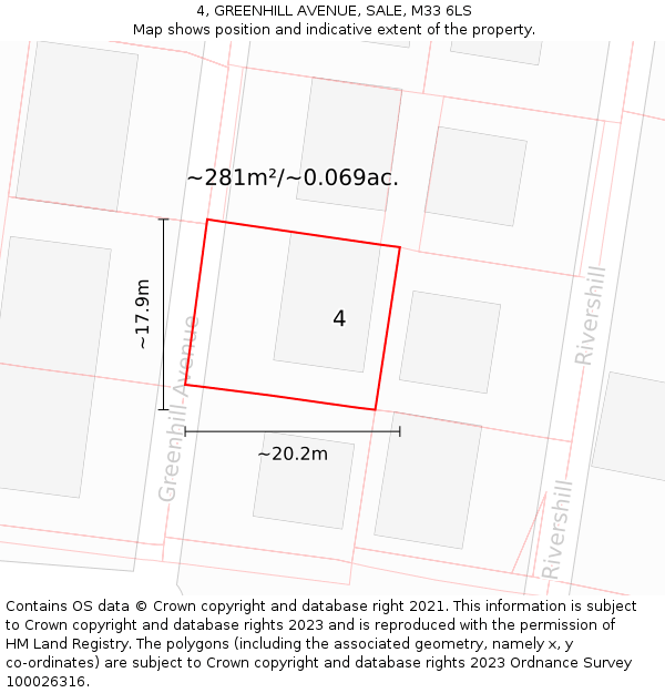 4, GREENHILL AVENUE, SALE, M33 6LS: Plot and title map