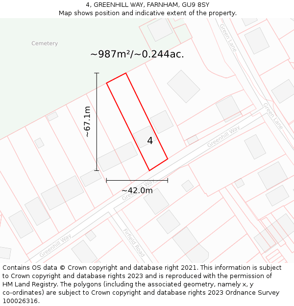 4, GREENHILL WAY, FARNHAM, GU9 8SY: Plot and title map