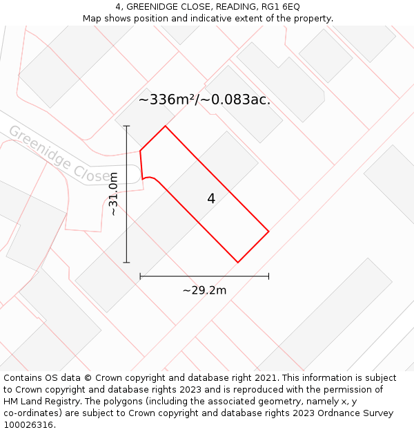 4, GREENIDGE CLOSE, READING, RG1 6EQ: Plot and title map