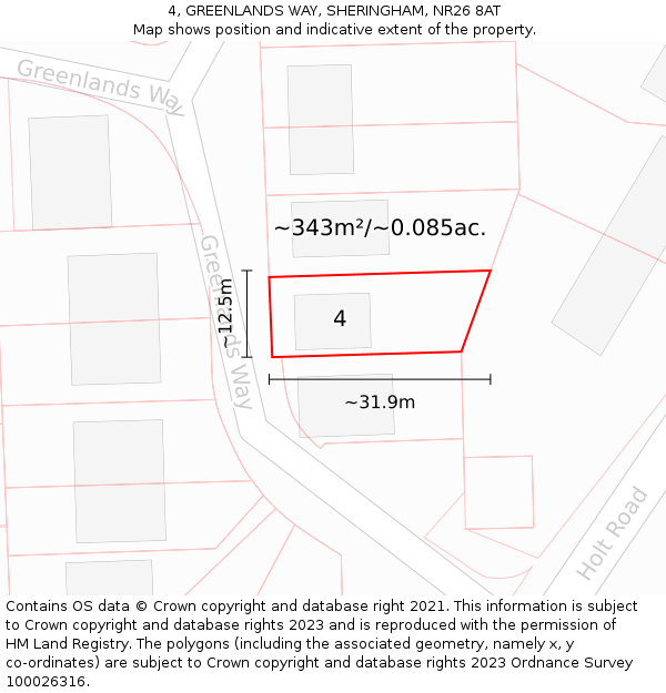 4, GREENLANDS WAY, SHERINGHAM, NR26 8AT: Plot and title map