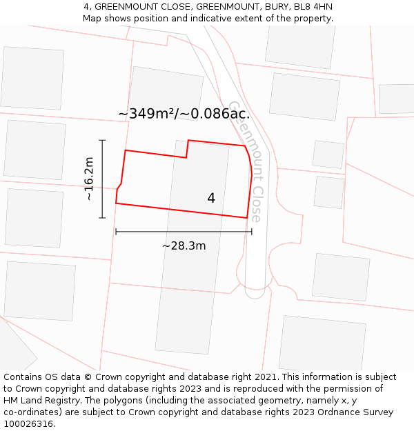 4, GREENMOUNT CLOSE, GREENMOUNT, BURY, BL8 4HN: Plot and title map