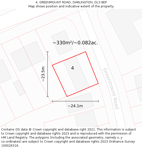 4, GREENMOUNT ROAD, DARLINGTON, DL3 8EP: Plot and title map