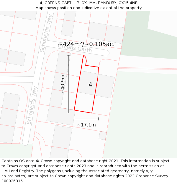 4, GREENS GARTH, BLOXHAM, BANBURY, OX15 4NR: Plot and title map