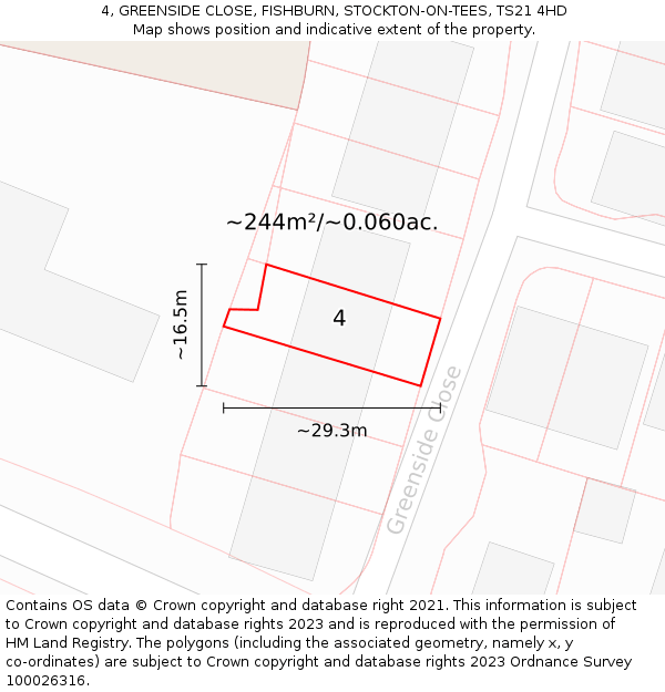 4, GREENSIDE CLOSE, FISHBURN, STOCKTON-ON-TEES, TS21 4HD: Plot and title map