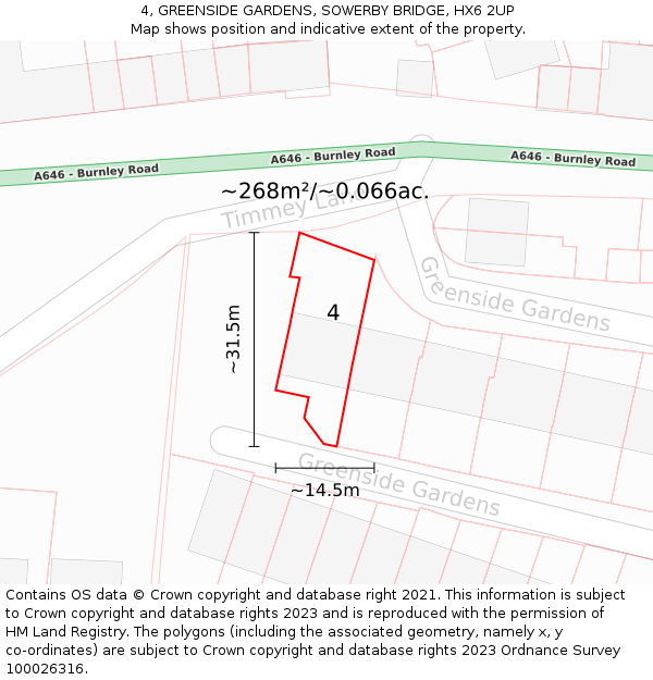 4, GREENSIDE GARDENS, SOWERBY BRIDGE, HX6 2UP: Plot and title map