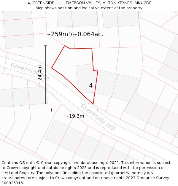 4, GREENSIDE HILL, EMERSON VALLEY, MILTON KEYNES, MK4 2DF: Plot and title map