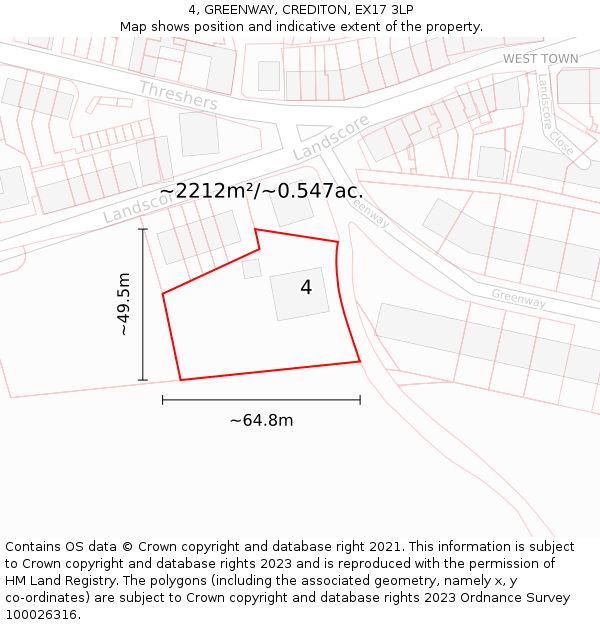 4, GREENWAY, CREDITON, EX17 3LP: Plot and title map