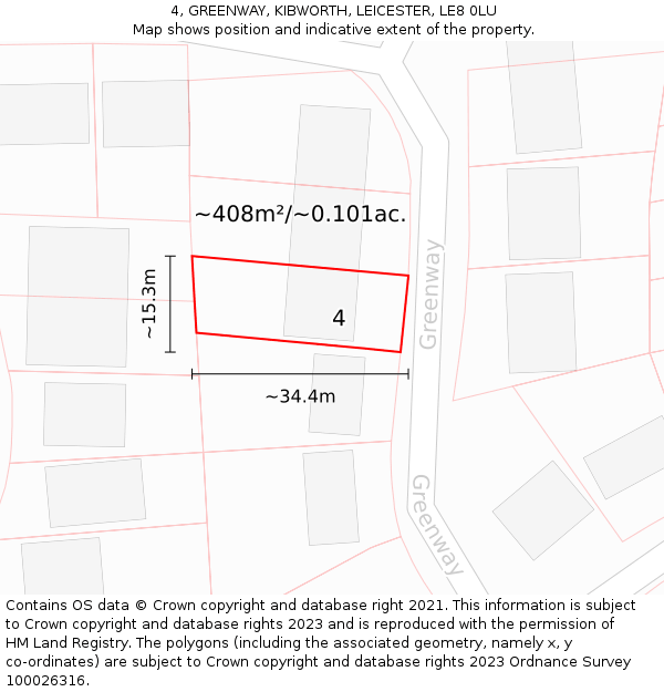 4, GREENWAY, KIBWORTH, LEICESTER, LE8 0LU: Plot and title map