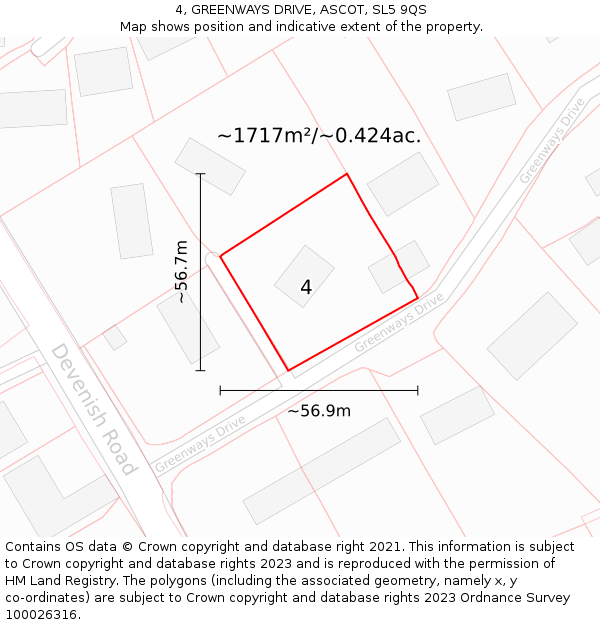 4, GREENWAYS DRIVE, ASCOT, SL5 9QS: Plot and title map