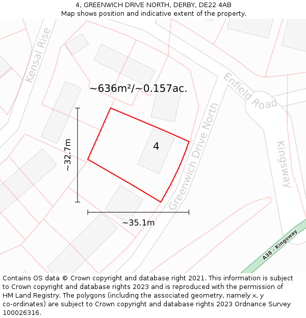 4, GREENWICH DRIVE NORTH, DERBY, DE22 4AB: Plot and title map
