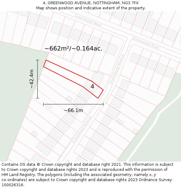 4, GREENWOOD AVENUE, NOTTINGHAM, NG3 7FX: Plot and title map