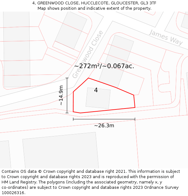 4, GREENWOOD CLOSE, HUCCLECOTE, GLOUCESTER, GL3 3TF: Plot and title map