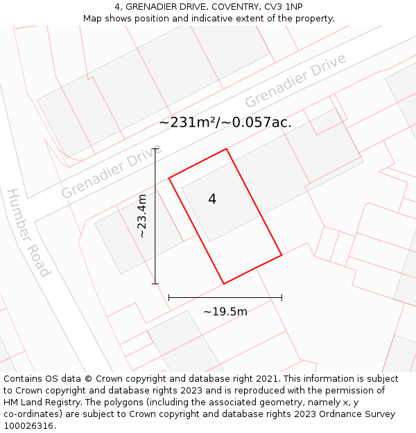 4, GRENADIER DRIVE, COVENTRY, CV3 1NP: Plot and title map