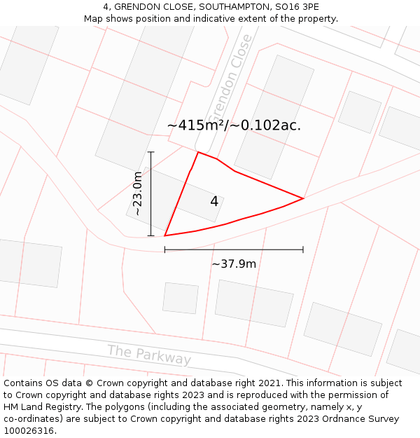 4, GRENDON CLOSE, SOUTHAMPTON, SO16 3PE: Plot and title map
