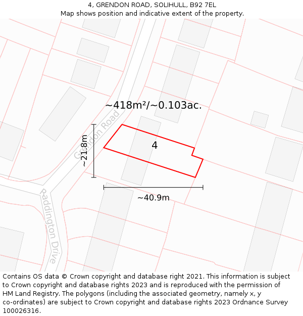 4, GRENDON ROAD, SOLIHULL, B92 7EL: Plot and title map