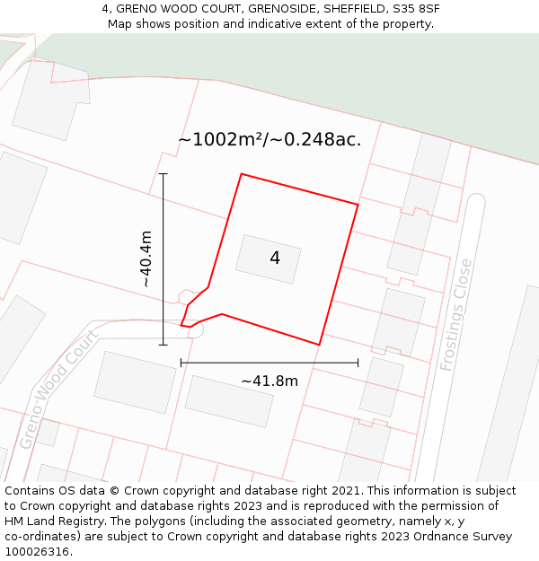 4, GRENO WOOD COURT, GRENOSIDE, SHEFFIELD, S35 8SF: Plot and title map