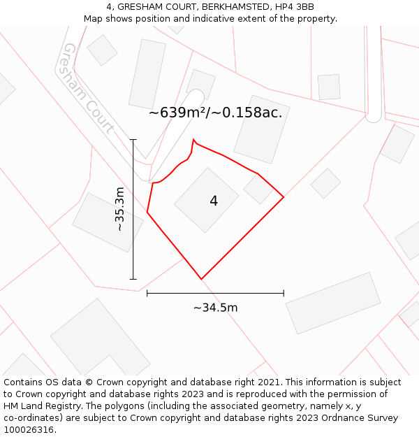 4, GRESHAM COURT, BERKHAMSTED, HP4 3BB: Plot and title map
