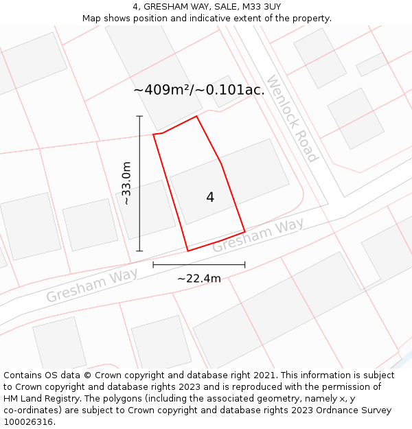 4, GRESHAM WAY, SALE, M33 3UY: Plot and title map