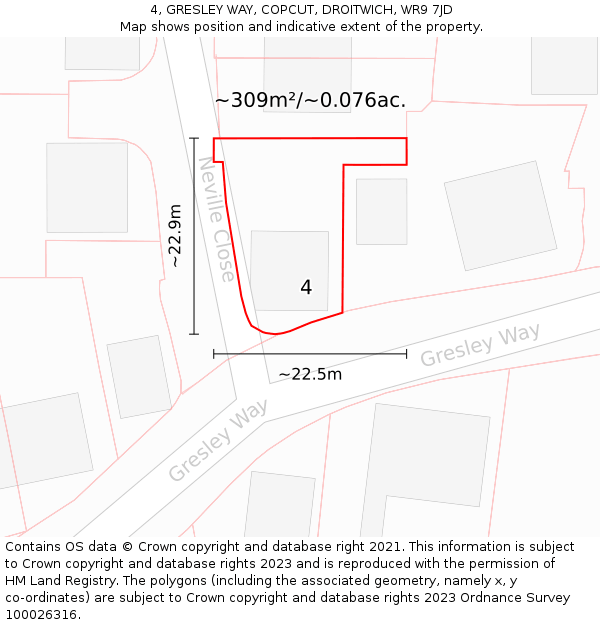 4, GRESLEY WAY, COPCUT, DROITWICH, WR9 7JD: Plot and title map